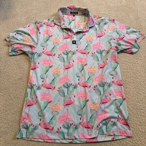 Bad Birdie Tropical Flamingo Polo - Pink and Green
